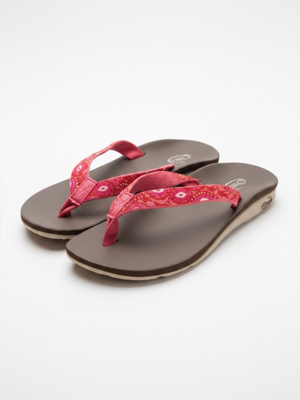 Chaco Women’s Classic Flip Flops Pink Pattern LUVSEAT Arch Support Sandals Beach